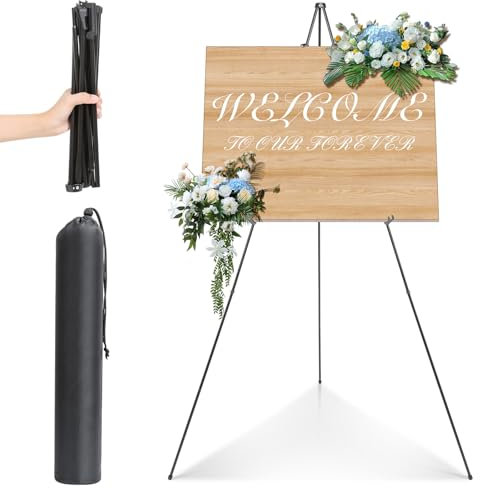 AiQInu Staffelei Schwarz, Tragbare Teleskop Künstler Boden Staffeleien Verstellbares Stativ Leinwand Malerei Display, Easel Leinwand Ständer mit Tragebeutel für Hochzeit, Malerei, Show