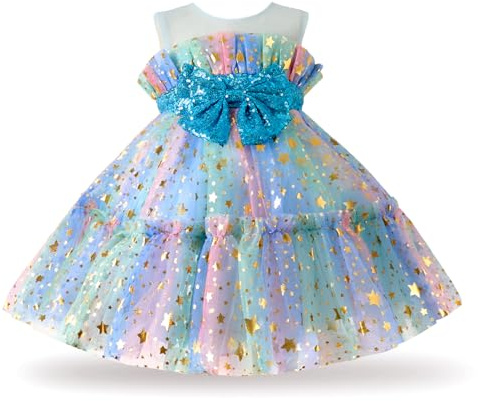 Miipat Bebis flicka prinsessa tyll ärmlös klänning för fester födelsedag och bröllop blomma flicka klänning med rosett pannband, 4-5 ans