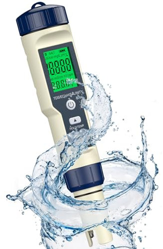 Pawfly Pool Salt Tester & pH Meter, 5 in 1 pH Salinity TDS EC & Temperature Meter, Digital Salinity Tester TDS Meter for Swimming Pool Drinking Water Aquarium Hot Tub Saltwater & Spa