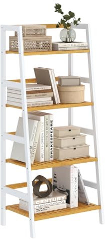 VIAGDO Badregal Standregal Leiterregal mit 4 Etagen,Badezimmerregal Bambus Regal Bücherregal Schuhregal, Pflanzenregal, Balkonregal, Blumenregal, Multifunktionales Bambus Regal für Kleine Raum