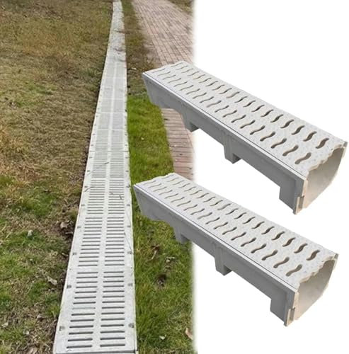 Entwässerungsrinne 2er-Pack Französisches Drainageset Für Den Hof, Unterirdisches Dachrinnenentwässerungssystem, Garten-/Grasflächendeck-Grabenentwässerungsgitter Mit Abnehmbarem Abdeckgitter(100x25x1