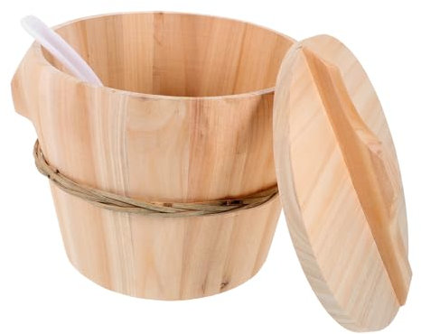 Vaporera de Arroz de Madera Natural, Cubo Artesanal para Cocinar al Vapor
