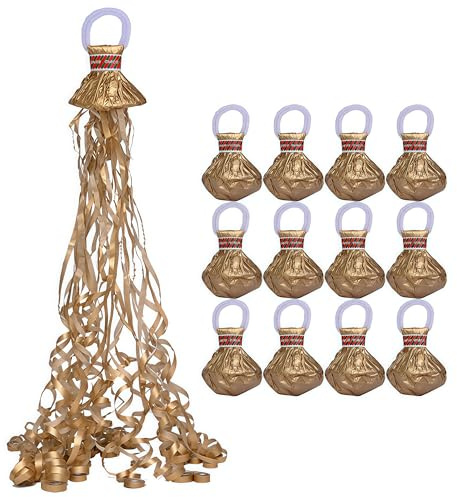 12 Pack Golden Streamer Poppers, No Mess Confetti Poppers，Party Poppers No Mess Streamers Easy to Clean Handheld Streamer Cannon，Ideal for Celebrations and Events