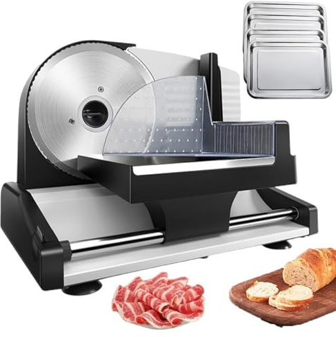 QUSYZD Cortadora de Carne eléctrica para Alimentos, máquina cortadora de Carne Comercial con 4 bandejas, Cuchilla de Acero Inoxidable de 190 mm, cortadora de Carne para Cortar Zanahorias, Car,