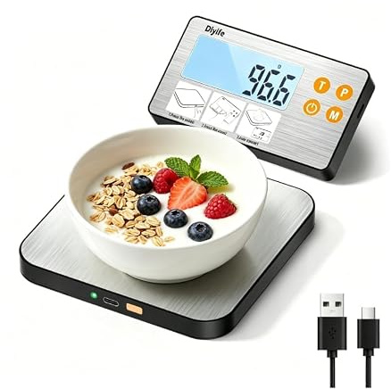 Diyife Küchenwaage Digital Geteilt, Edelstahl 1g/15Kg Haushaltswaage, USB-Aufladung und Batteriebetrieb, Hintergrundbeleuchtetem LCD Display Waage Küche, Zählfunktion, für Backen Kochen Lebensmittel