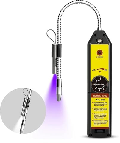 Détecteur de Gaz Naturel, Détecteur de fuite de réfrigérant Détecteur de fuite d'halogène Climatiseur R22 R410A R134A R1234YF Testeur de gaz HCFC Outil de détection pour Camping Car, Home(With UV-LAMP