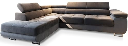Masseno Ecksofa Selva L-S mit Schlaffunktion L-Form, Glamour Sofa mit Bettkasten, Wohnzimmersofa, Couch, Soffa, Bettsofa, Couchgarnitur - Grau, Monolith 85 + Monolith 84