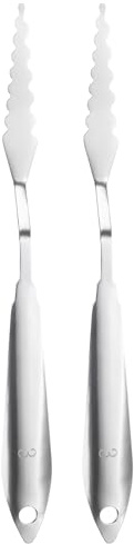 sourcing map 2pcs Palette Knife Painting Tool 8.46 304 Stainless Steel Small Serrated Spatula Painting Pallet Knives with Hole Design for Acrylic Canvas, Silver