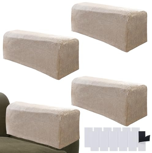Set of 4 Armchair Covers,Sofa Arm Covers,Arm Chair Covers for Arms, Stretch Spandex Polyester Non Slip Armrest Covers for Chairs Furniture Protector Armchairs Sofa Couches Recliner (Sandy)