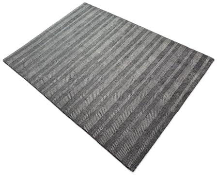 Tappeto 170 x 240 cm grigio nero a righe tessuto a mano lana viscosa moderno R23