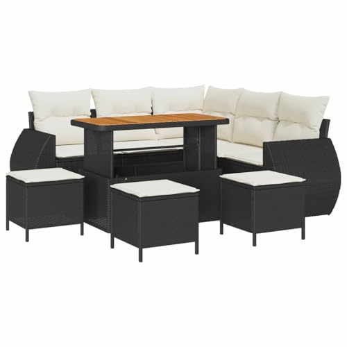 vidaXL 9-delars trädgårdsoff set med kuddar svart och grädde polyrotting akacia 6-sits utomhusmöbler för stilfull komfort i balkong eller patio modulär sittgrupp sectional loveseat