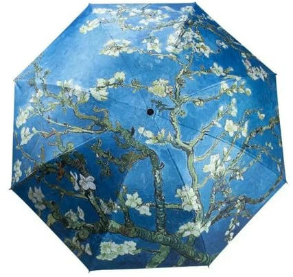 QXWD Parapluie automatique pour peinture à l'huile Petit parapluie frais en vinyle résistant au vent au soleil Pliage automatique Coupe-vent