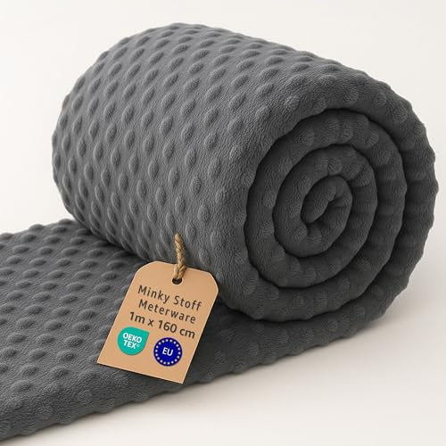 Minky Stoff Meterware 1 M x 160 cm Plüsch Polyester – Nähstoff samtig weich für Decken Tagesdecken Kuscheltiere Accessoires Babyhaut geeignet mit Oeko Tex Dunkelgrau