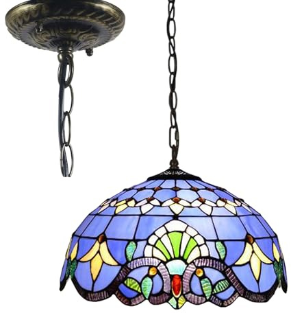 Lampada a Sospensione Tiffany di Grandi Dimensioni, 16 Pollici di Larghezza, in Stile Barocco, in Vetro colorato, Lampada a Sospensione Vintage per Isola Cucina, Studio, Sala da Pranzo, Corr