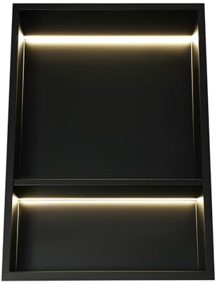 Beaudreaul Duschnische aus Edelstahl 2/3 Stöckige Wandnische mit LED-Licht, Embedded+Wandmontage Dusch Aufbewahrungsregal IP44 wasserdichte, für Badezimmern, Küchen, Toiletten usw (12x18in)