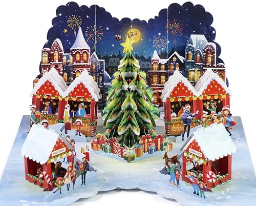 CUTPOPUP Dorf Weihnachtskarten 2025, Pop Up Karte Weihnachten, Weihnachtskarte für Sie Ihn Ehefrau Ehemann Familie Sohn Tochter Mama Papa (Village) US8-CN328DE
