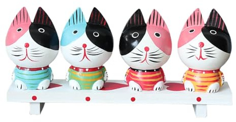 Baoblaze Statue di gatti, statuette con panca, sculture di gattini, decorazioni in legno da tavolo, decorazioni per sala da pranzo, cucina, soggiorno, studio