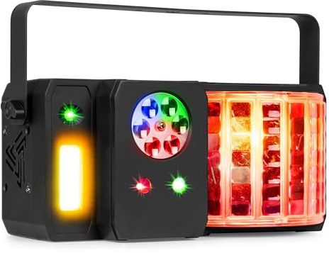 Fuzzix Stellar1 LED Discolicht Partylicht | 5-in-1 Lichtorgel Musikgesteuert LED mit RGBW Gobos, Stroboskop & Butterfly Effekt | Disco Licht mit DMX Steuerung, Fernbedienung & Montagebügel