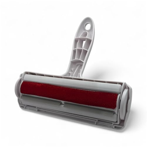 DOGGIE HUSH Pet Hair Remover Roller with Ergonomic Gray Handle, Red Brush, Self-Cleaning Base for Furniture, Clothing, Car Seats, Reusable Lint and Fur Removal Tool