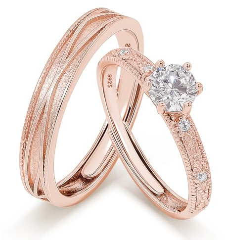 Meissa Anillos de Compromiso de Plata para Pareja Solitario Mujer Hombre