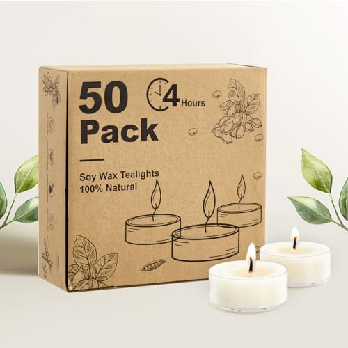 Ashlux Tealight Cera de Soja, 50 Unid., Blanco, 4h