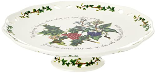 Portmeirion The Holly & Ivy Pierced Footed Cake Plate, Multi-Colour, 26 cm