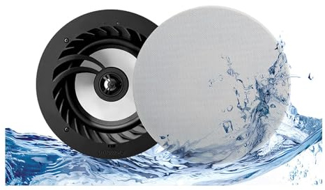 Lithe Audio IP44 All-in-One Bluetooth Ceiling Speakers (Master & Passive - 03211), 50W RMS Class D Amplifier Built-In, Voice Control, Single Room Solution Perfect for Bathrooms, Bedrooms & Kitchens