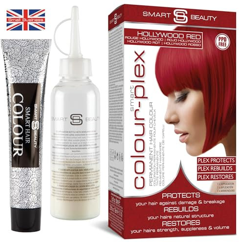 Hollywood Rot permanente Haarfarbe mit Anti-Haarbruch Plex Haarpflege, Vegane & ohne Tierversuche, ohne PPD, 100% Grauabdeckung, strahlende rote Haarfarbe,für alle Haartypen von Smart Beauty