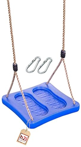 h2i Stehschaukel aus Kunststoff | quadratischer Schaukelsitz mit Fußvertiefungen | Kinderschaukel mit verstellbaren Seilen | Schaukel inkl. Karabiner | blau