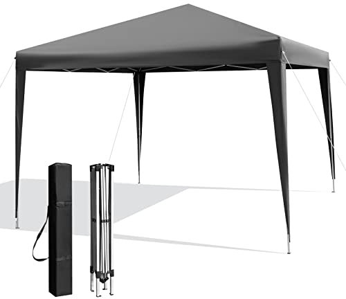 TANGZON 3x3M Pop Up Gazebo, Outdoor Instant Canopy Tent with Roller Bag, 3-Level Height Adjustable Waterproof Folding Marquee Shelter Canopy for Garden Patio Beach (Grey)