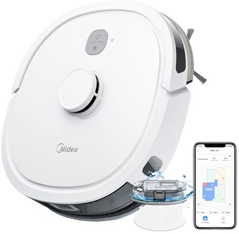 Midea M6 Saugroboter mit Wischfunktion 2 in 1,Staubsauger Roboter,LiDAR-Navigation,140Min Laufzeit,Wischroboter 2000Pa,Saugroboter mit 3 Karten,APP Steuerung,Ideal für Tierhaare,Teppich,Hartboden