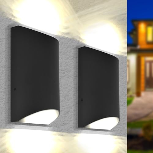 Luxrite Modern LED Porch Lights Outdoor Up and Down Wall Sconce, 9W/12W/15W, 3CCT 3000K 4000K 5000K, IP65 Waterproof, 8 Inch Half Cylinder Aluminum, ETL, Outside Lights for House, Garage, Patio 2-Pack