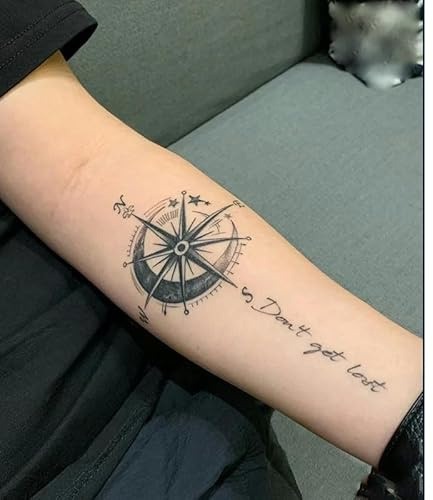 GoDdis 2 Kompass-Saft-Tattoo-Aufkleber, Kräuter, Semi-Permanent, Wasserfest, Nicht Reflektierend, Arm Für Männer Dauer Von Zwei Wochen Temporäre Tattoo Fake Tattoo Aufkleber