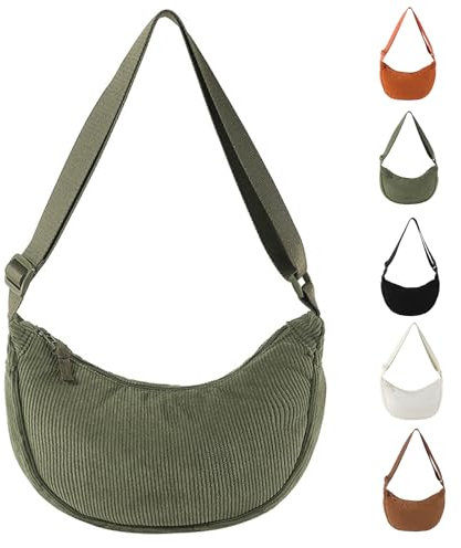 Uwiyo Halbmond Tasche Damen Cord Crossbody Moon Bag Hobo Halfmoon Bag Halbmond Umhängetasche Dumpling Schultertasche mit verstellbarem Gurt für Damen Mädchen (Grün)