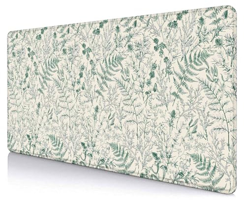 SXCKANG Vintage Botanical Desk Mat, Green Aesthetic Large Mouse Pad, Magical Forest Plant Nature Extended Cute Mousepad Office Desk Computer Accessories Gifts for Women Gaming Decor, 35.4 x 15.7 in