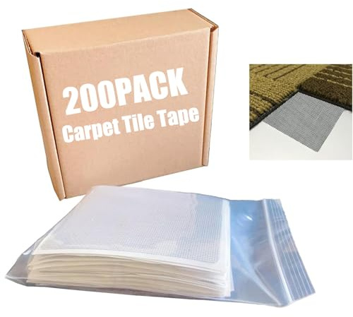 Vakerga Carpet Tile Tape 200 Pack Grey, Floating Floor Adhesive Connectors, Quick & Easy Installation, Ideal for Hard Floors