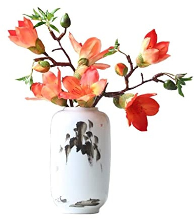 TONZN Bouquet de fleurs artificielles avec vase - Bouquet de mariée - Décoration de fête - Fleurs artificielles - Décoration d'intérieur
