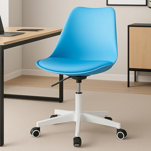 BAKAJI Sedia da Ufficio Scrivania Ergonomica Design Moderno con Altezza Regolabile e Cuscino Imbottito ad Alta Densità, Seduta Girevole con Ruote Piroettanti, Ideale per Casa, Studio (Blu)