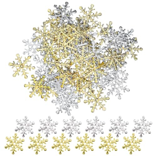 RIBSUQA Schneeflocken Deko Konfetti, 600 Stück Streudeko Schneeflocken Deko, Gold Silber Weihnachtsdeko Tischdeko, Weihnachtsdeko zum Basteln,Glitzer Konfetti Weihnachten, für Weihnachts Party