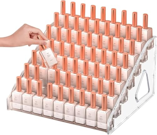 7-lagers nagellacksorganisator i akryl: transparent hylla för nagellack, läppstift och parfymflaskor, rymmer upp till 70 standardflaskor (31x30x18,5 cm)