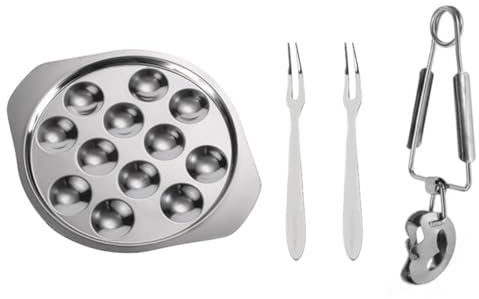 OSALADI 12-hole Stainless Steel Escargot Plate Set with Conch Clips and Snail Forks for Seafood Buffet and Home Cooking