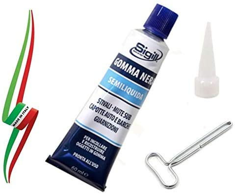 Sigill - Gomma Semiliquida Nera, Tubetto 60 ml in Blister, Sigillante Flessibile, Alta Tenuta, Resistente a Sole e Intemperie, Per Riparazioni su Gomma e Altri Materiali