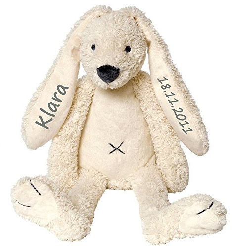 Elefantasie Stofftier Hase mit Namen und Geburtsdatum personalisierbar Plüschhase Kuschelhase Geschenk weiß 40cm
