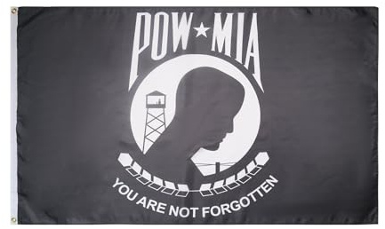 AZ FLAG Drapeau Pow-Mia Remember 90x60 cm Polyester 100D 2 Œillets | Usage intérieur et extérieur Drapeau décoratif en mémoire à Pow Mia coutures doubles et bords renforcés