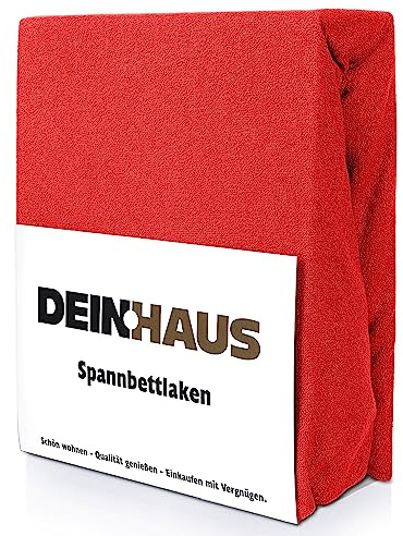 DH DEIN.HAUS Frottee Weiches Spannbetttuch 200 x 220 cm – Baumwolle, mit Gummizug, pflegeleicht, Bettlaken – Farbe: Rot
