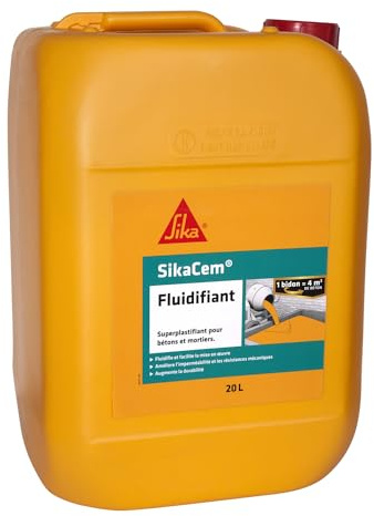 SIKA - Superplastifiant béton et mortier - SikaCem Fluidifiant - 20L | Améliore la maniabilité du béton - Réduit l’eau de gâchage - Augmente les résistances mécaniques - Améliore la durabilité