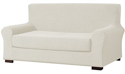 EBETA Sofahussen 2-Teilig Jacquard Sofaüberwurfe Sofaüberzug, Couchbezug Sofa Armlehnenbezüge Schonbezug Komplett, Sofaadeckung Sofabezug + Polsterbezug (Cremefarbe, 145-185 cm)