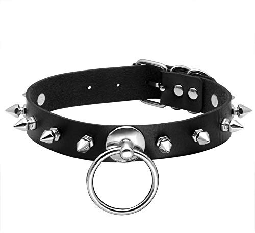 MILAKOO O Ring Punk Goth Metall Spike Nieten Leder Kragen Halskette Nieten Halsreifen für Frauen