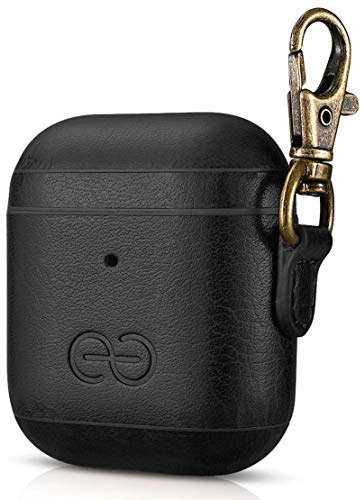 Dreem Om AirPods 1 & 2 Vegane Ledertasche mit Clip - Kompatibel mit Apple Bluetooth Wireless Earbuds für iPhone - Schwarz
