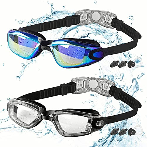 COOLOO Kids Swimming Goggles, 2 Packs Crystal Clear Swim Goggles for Kids, Children, Boys, Girls, and Teens Age 3-16, Anti-Fog, Waterproof, No Leaking